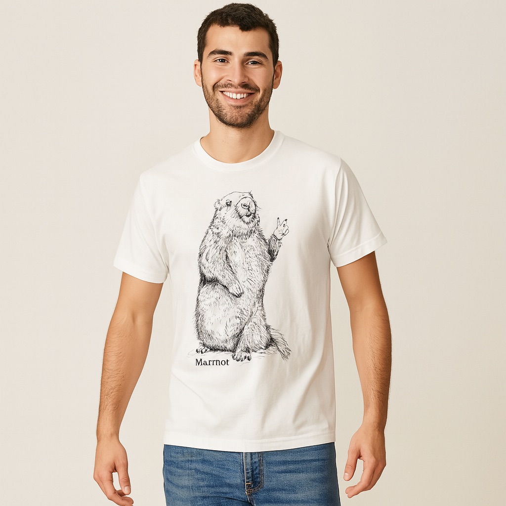 Marmot Graphic Black And White Tee Peace Groundhog Print Size Small